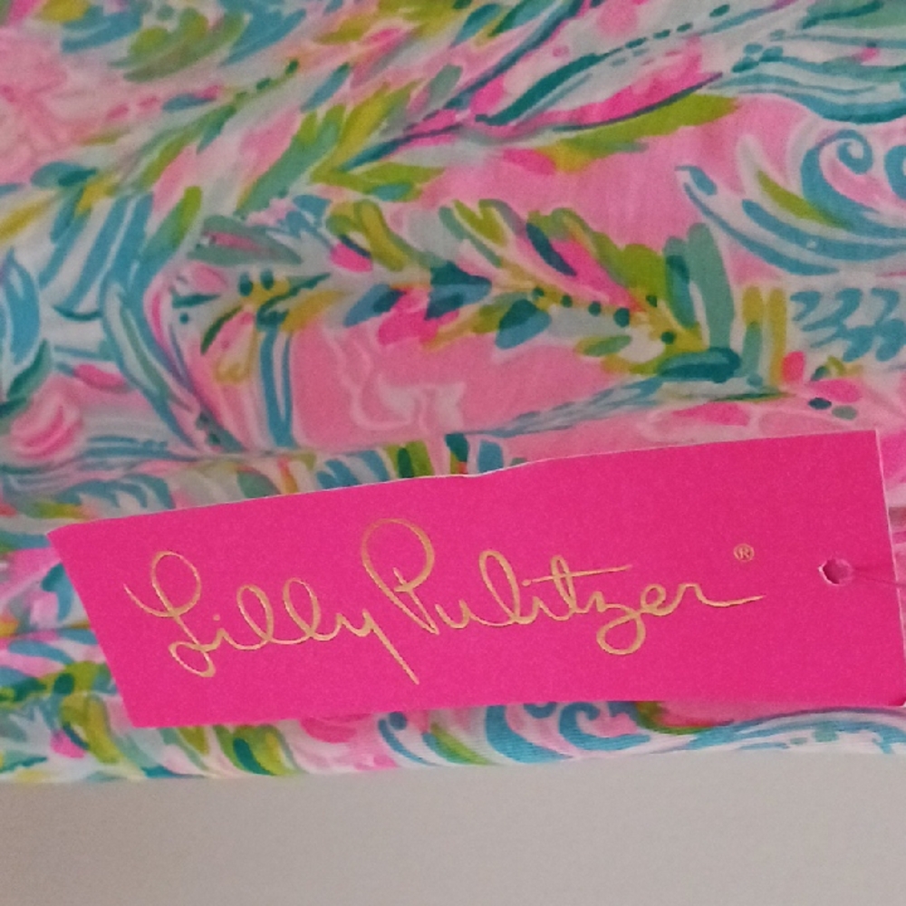 Lilly Pulitzer Pink, Green & Aqua Leaf Print Sleeveless Top Medium NWT